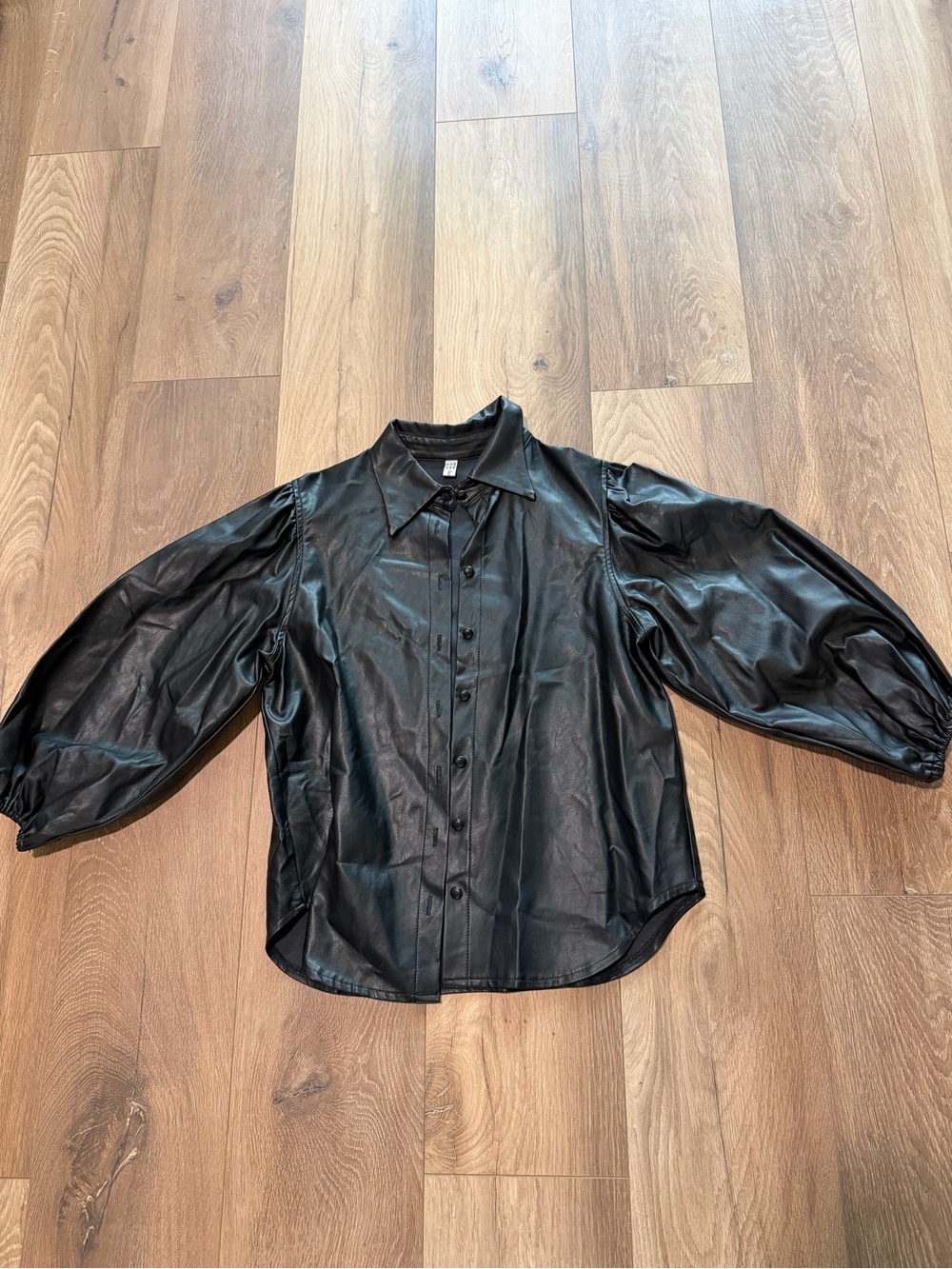 Black Faux Leather Button-Front Shirt